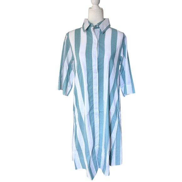 Lake x Atlantic Pacific Marnie Caftan Azure Stripe Night Shirt Dress Cotton - Picture 3 of 9